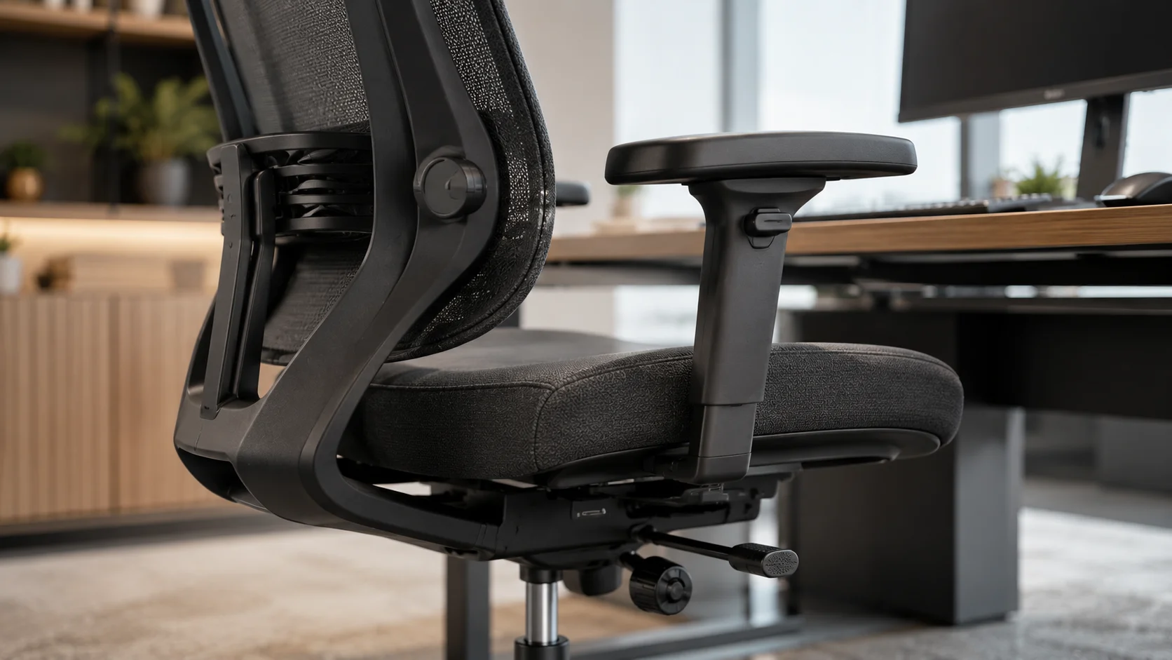 Fitur adjustable armrest dan pengaturan ergonomis pada kursi kantor modern