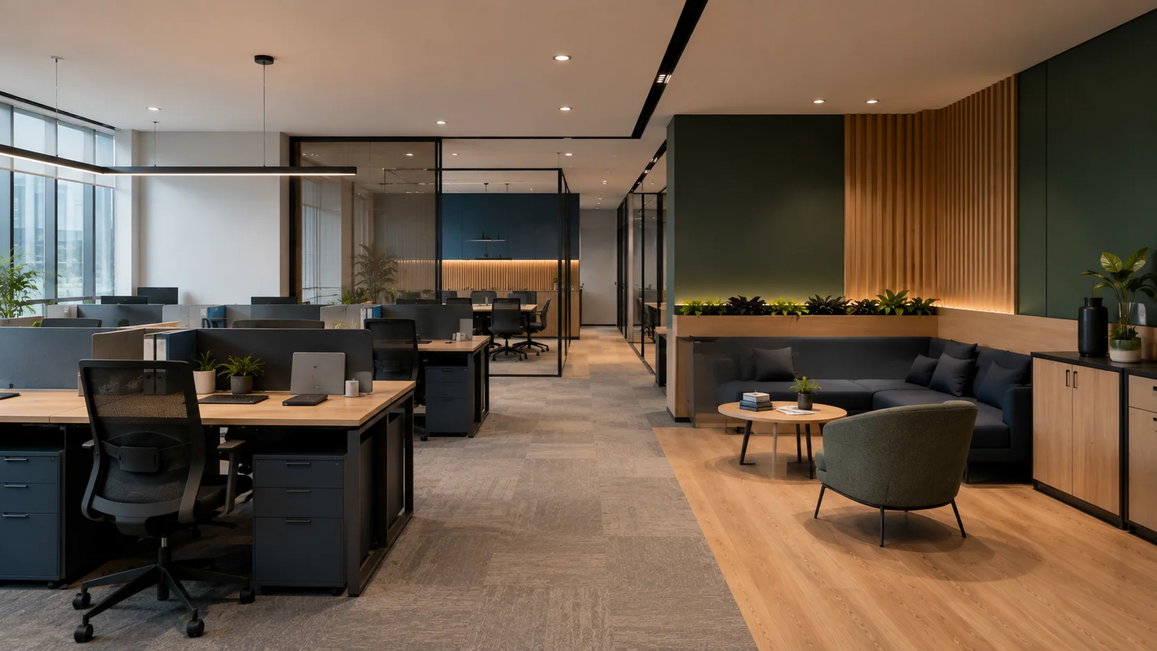 Interior kantor modern yang mencerminkan identitas perusahaan