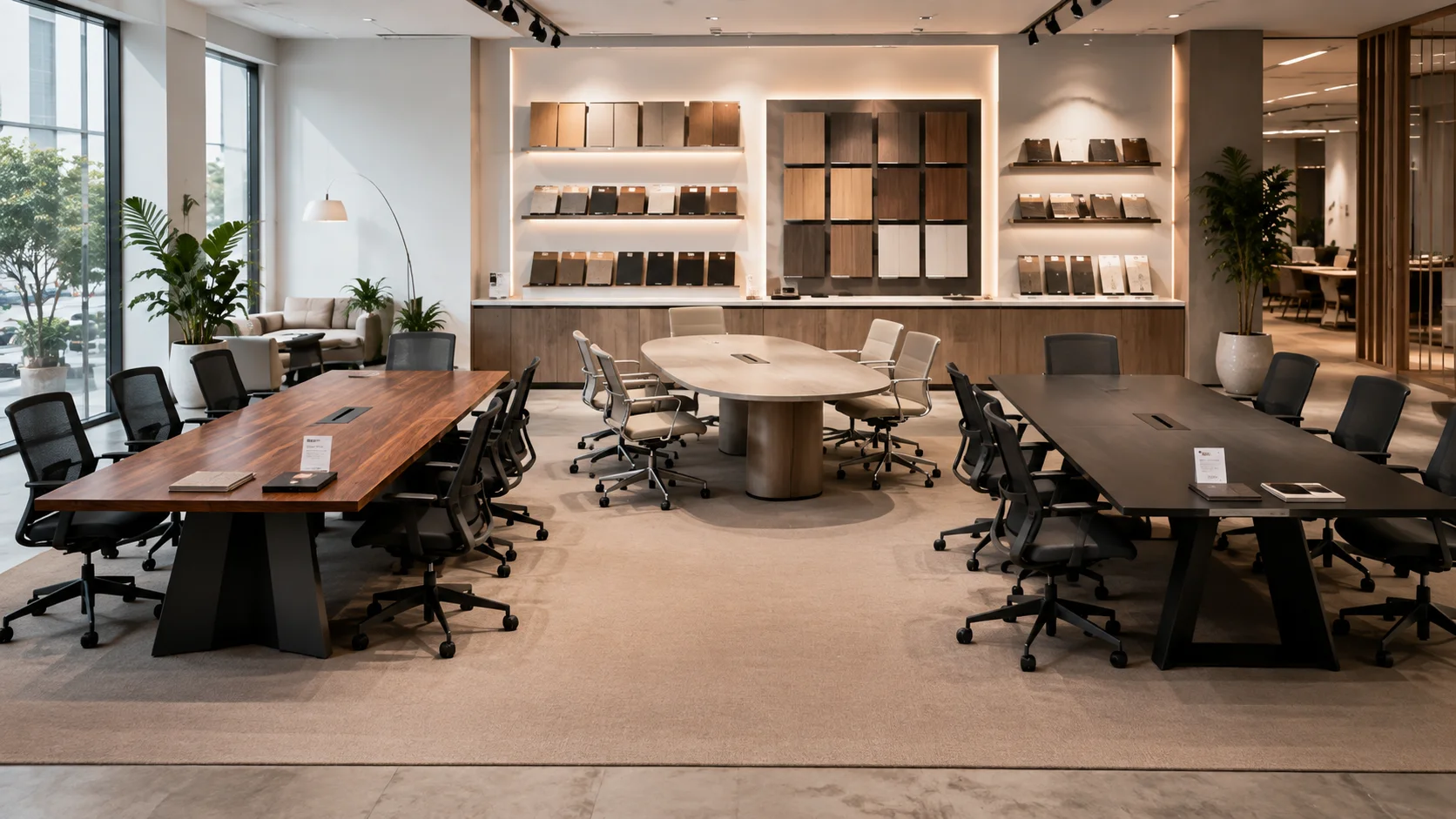 Area showroom untuk membandingkan model dan material meja meeting kantor