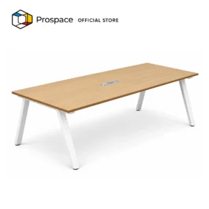 PROSPACE Meja Rapat B-HYZ017 dengan finishing kayu, kaki besi, dan multifunctional cable box