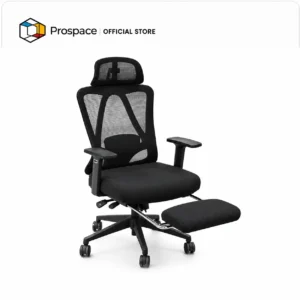 Kursi Kantor Prospace B-BGY00801 hitam dengan sandaran mesh, headrest, armrest, roda, dan footrest