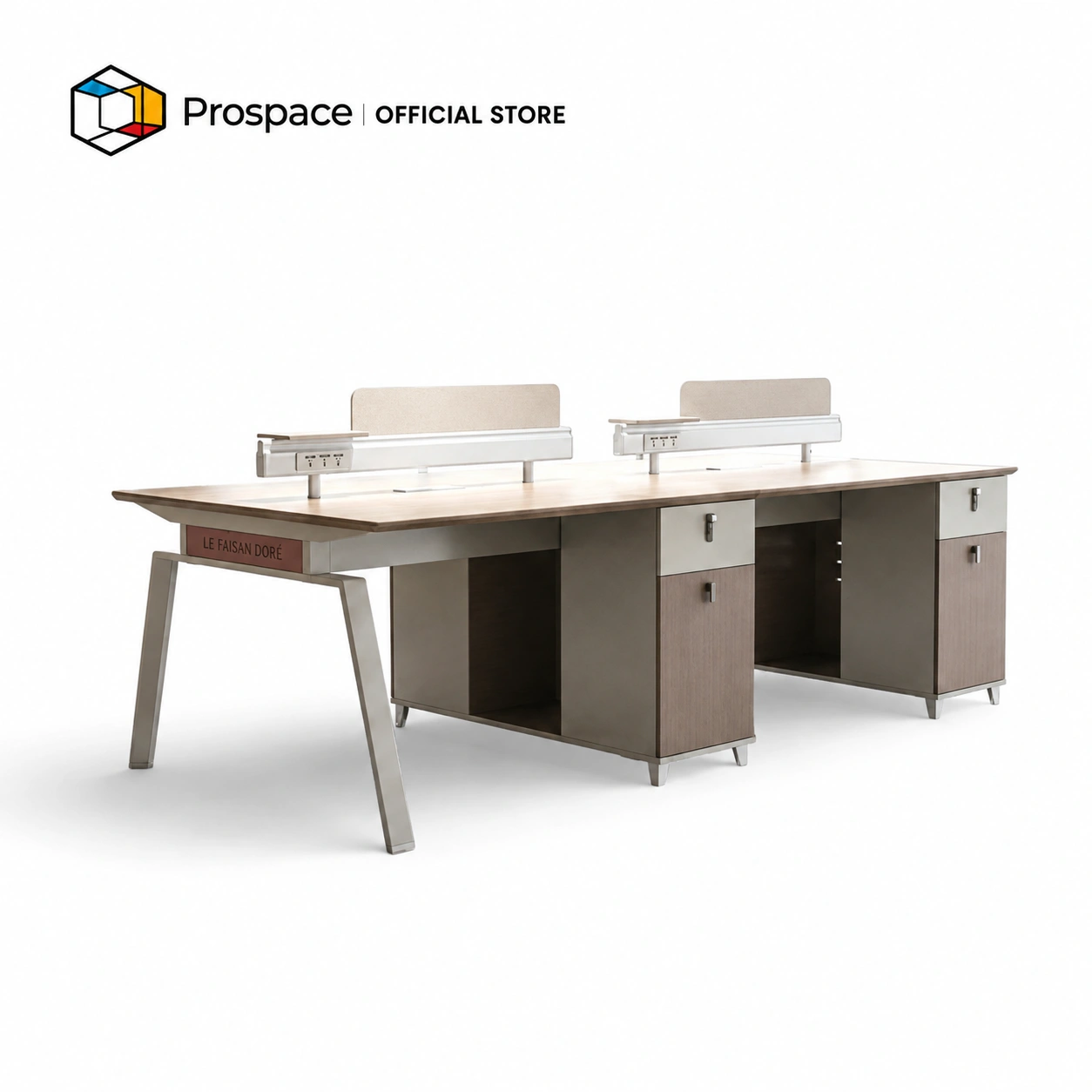 PROSPACE Meja Kerja Kantor B-ZYZ01303 untuk 4 orang dengan panel privasi, kabinet penyimpanan berkunci, dan kaki meja kokoh.