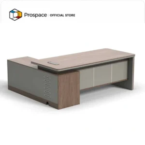 Meja eksekutif PROSPACE B-BT00203 dengan penyimpanan besar, material E0 grade, dan cable box terintegrasi.