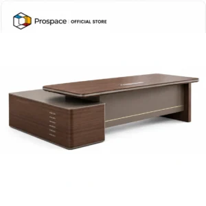 PROSPACE Meja Direktur B-BT01502 dengan desain modern, panel Grade E0, top table 25 mm, kabinet samping, dan cable box terintegrasi