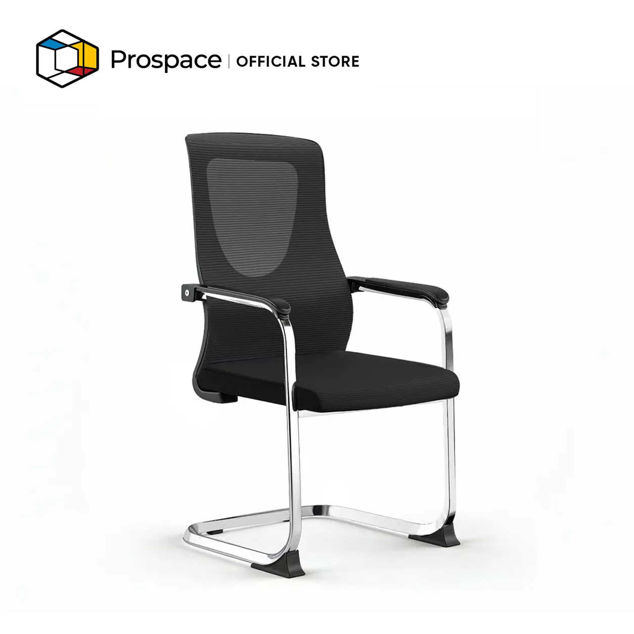 Kursi kantor PROSPACE N-GXY007 dengan sandaran mesh hitam, dudukan empuk, armrest, dan kaki cantilever metal