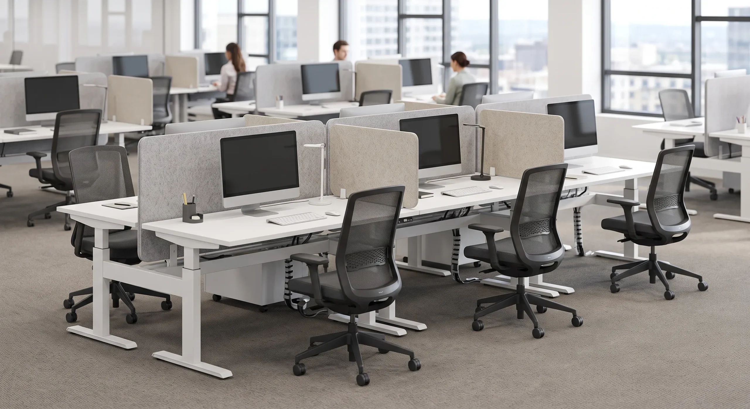 Workstation modular dan kursi ergonomis untuk ruang kerja kolaboratif