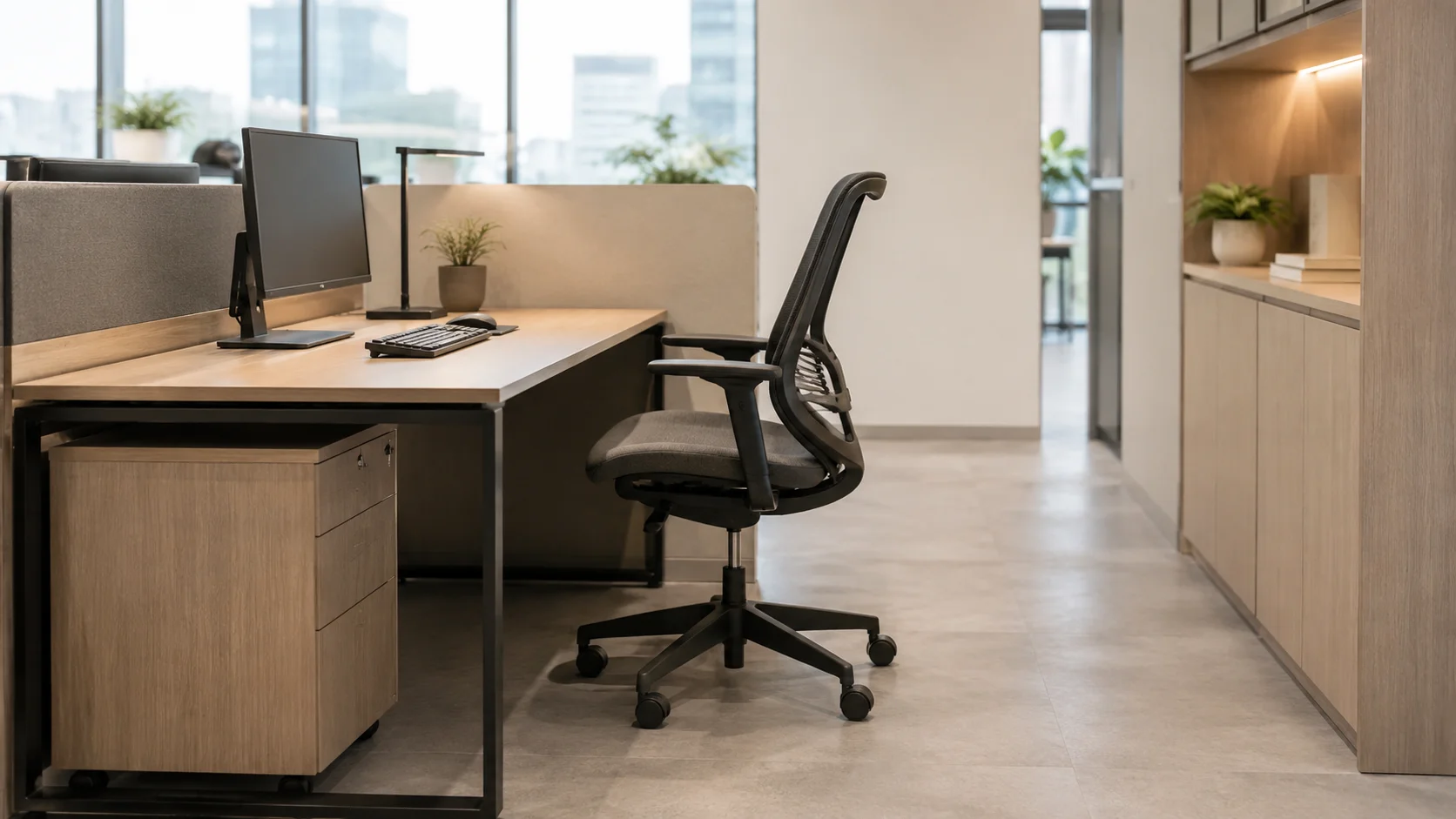 Ruang gerak antara meja kerja dan kursi kantor